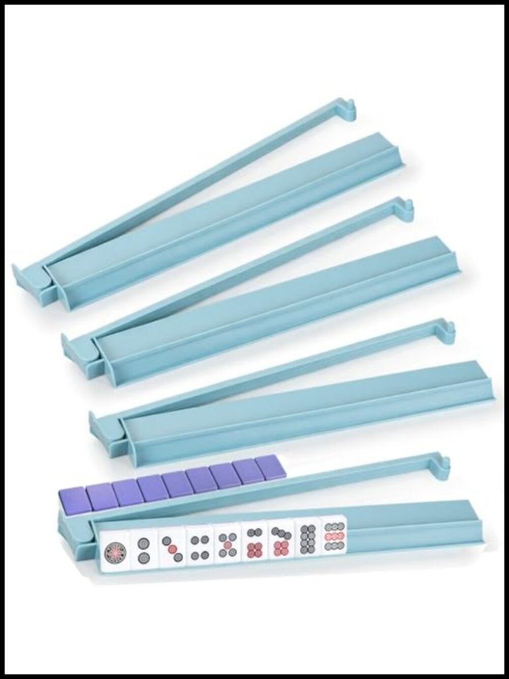 Mahjong Rack with Pushers, 4-Piece Acrylic Set, Built-in Pushers & Rotating